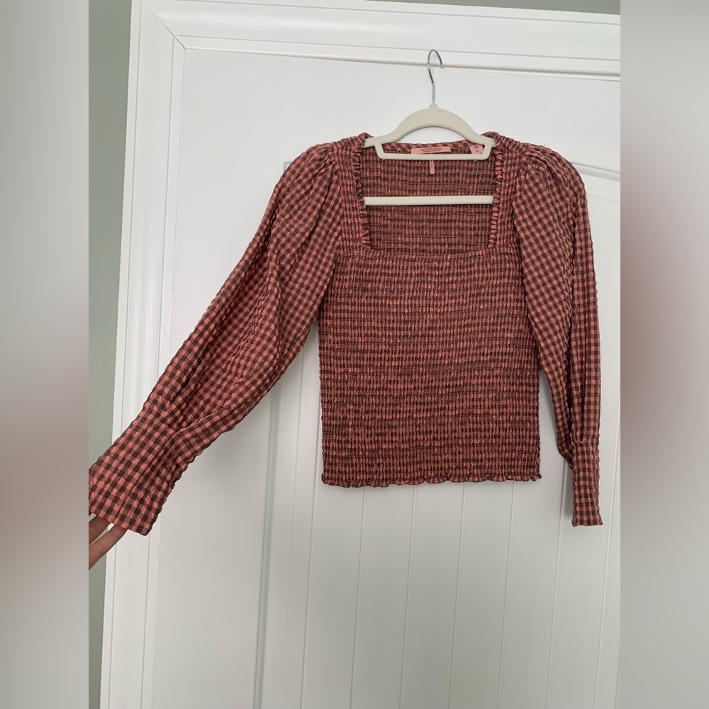 Orange/purple long sleeve fitted top. Size xs